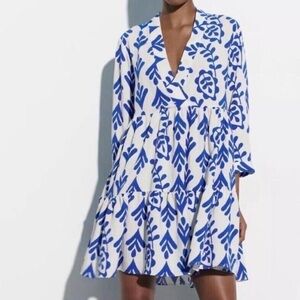 Zara Cream and Blue Dress